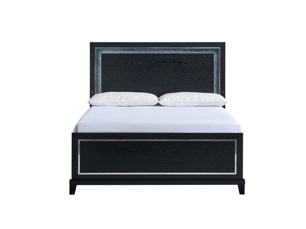 English Elm Livingston King Panel Bed - Elegant Black Finish With Backlit Headboard For Modern Bedroom Style B078S00638