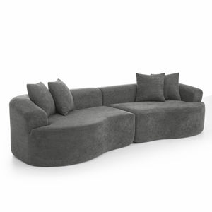 English Elm Modern Curved 4-Seater Sectional Sofa In Dark Grey Chenille – Minimalist Design, No Assembly Needed! W1413S00105