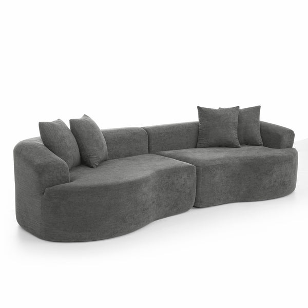 English Elm Modern Curved 4-Seater Sectional Sofa In Dark Grey Chenille – Minimalist Design, No Assembly Needed! W1413S00105