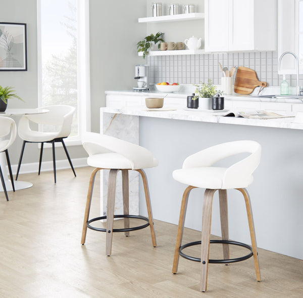 English Elm Counter Stools Set of 2 Swivel Faux Leather Bentwood Kitchen Island Seating B202S01748