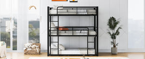 English Elm Metal Triple Bunk Bed Steel Frame Twin Three Tier Guardrails for Shared Rooms Black GX000230AAB