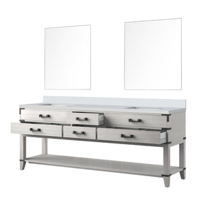 English Elm White Oak Double Bath Vanity Set With White Quartz Top, Mirrors & Ample Storage For Master Bathrooms B2731S01662-GIGA