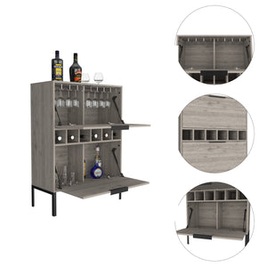 English Elm Rowan Light Gray Bar Cabinet with Six-Bottle Wine Rack, Two-Door Storage, FSC-Certified Finish B128P176140