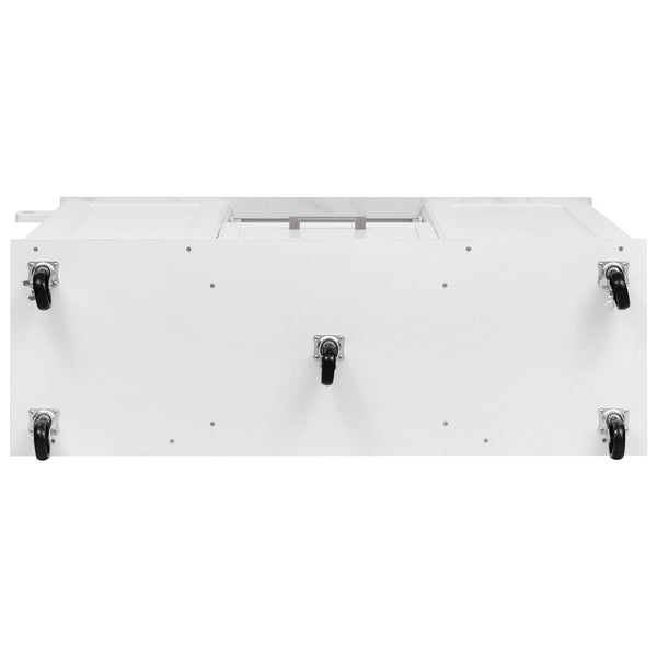 English Elm K&K Vintage Convex Kitchen Island Cart with Faux Marble Top, Tilt Trash, Pull-Out Organizer, Wheels White N707P299008W