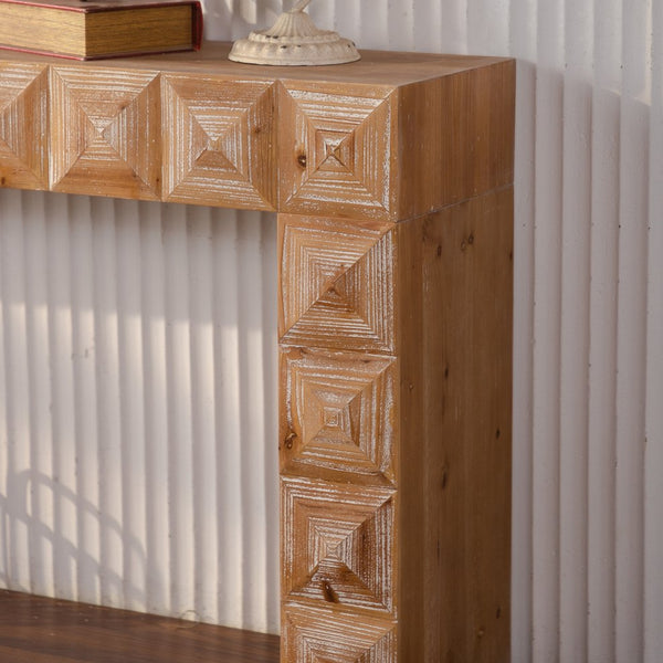 English Elm 59.06" Solid Wood Entryway Console Table with Hand Carved Geometric Relief Detailing W3158P426660