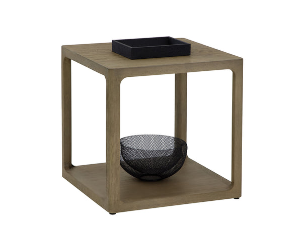 Sunpan Doncaster Side Table - Elegant Solid Oak Design with Adjustable Levelers for Modern Interiors Smoke Grey