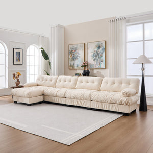 English Elm Modular Cloud Sofa Deep Seat Flannelette Sectional with Round Armrests for Living Room Beige W2120S00049
