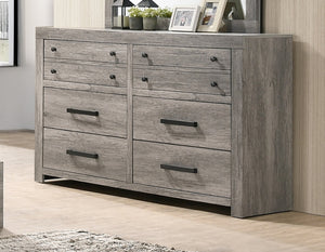 English Elm 1pc Rustic Charm Weathered Finish Metal Handle Five-Drawer Tall Chest Bedroom Storage Tower with Sleek Modern Lines and Easy Assembly Gray 62.2 L x 19.3 W x 40 H B2741P354506