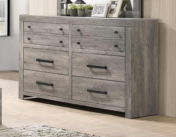 English Elm 1pc Rustic Charm Weathered Finish Metal Handle Five-Drawer Tall Chest Bedroom Storage Tower with Sleek Modern Lines and Easy Assembly Gray 62.2 L x 19.3 W x 40 H B2741P354506