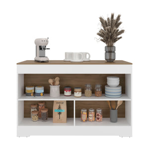 English Elm Worland,kitchen Island with Open Shelving and Wenge Finish for Modern Prep Spaces B128S00240