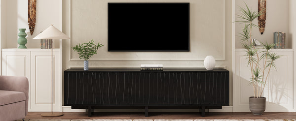 English Elm Retro Wood Grain Media Console Wavy Door Cabinet for Living Room Tvs 75 In N721P379534B