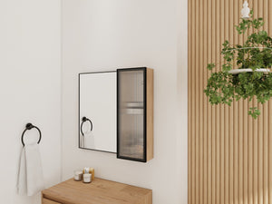 English Elm 10'' Floating Bathroom Mirror Cabinet Plywood Body Acrylic Door Adjustable Shelf W999P470297