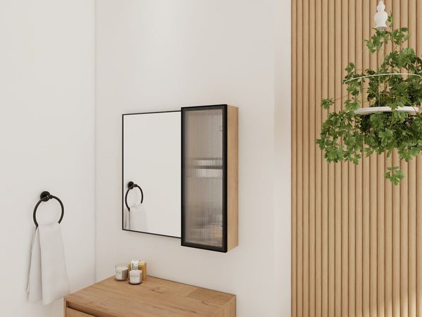 English Elm 10'' Floating Bathroom Mirror Cabinet Plywood Body Acrylic Door Adjustable Shelf W999P470297