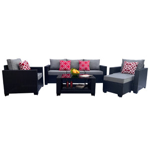 English Elm Outdoor 7-Piece Pe Rattan Patio Furniture Set With Cushions & Coffee Table For Stylish Relaxation W213S00046-GIGA