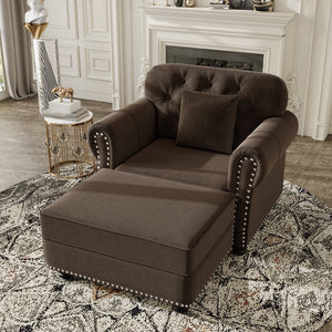 English Elm 41.3"upholstered Velvet Chesterfield Sofa Button Tufted with Nailhead Trim Reading Nook Brown W1885S00374