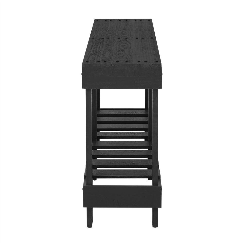 English Elm U_Style 62.9" Vintage Entryway Table - Solid Fir Wood With Rustic Design, 6 Legs & Ample Storage Space N711P289135B-GIGA