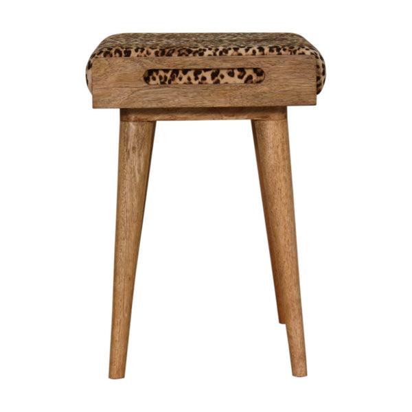English Elm Solid Leopard Velvet Tray Footstool with 100% Mango Wood Frame, Nordic Legs, Modern Upholstery Brown Oak B182P202486