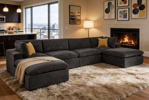 English Elm Modular Cloud Sectional Sofa Deep Seat U-shape Design for Large Living Rooms Dark Grey W5568S00008