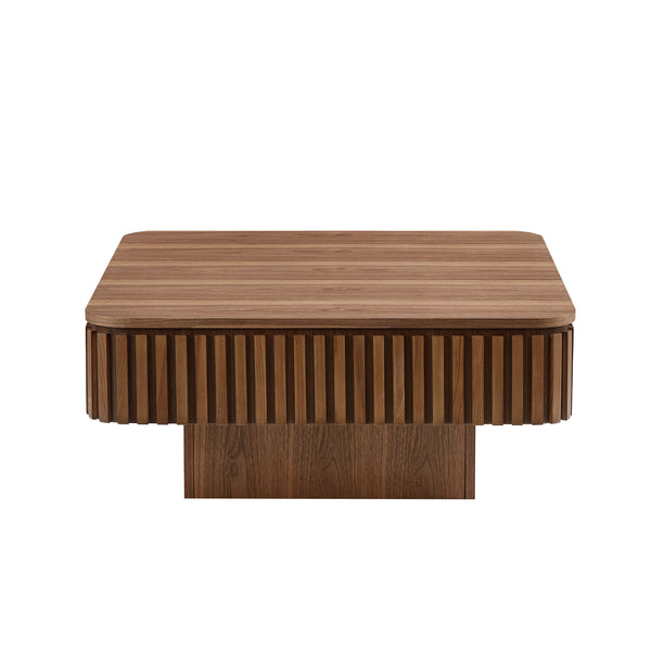 English Elm 35.43 Inch Round Drum Coffee Table Wood Veneer Mdf Pedestal Base for Living Room W2582P389135