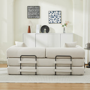 English Elm Folding Sofa Bed Corduroy Convertible 78.5" 3-Seater to Bed No-Assembly Foam Spring Comfort Beige W2915P343899