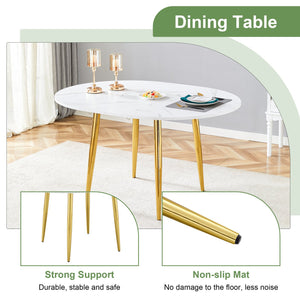 English Elm Table and Chair Set Extendable Round Mdf Top Gold Legs Four Pu Dining Seats Light Gray,White+Gold W1151S04831