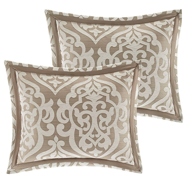 English Elm 8 Piece Jacquard Comforter Set - Luxurious Tan/Ivory Queen Ensemble With Elegant Medallion Design B035128885