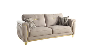 English Elm Leena Contemporary 3Pc Living Room Set With Gold Accents, Plush Cushions & Durable Beige Upholstery B009S01441