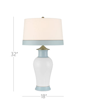 Currey & Company Kora Blue Table Lamp - Elegant White & Pale Blue Stripes, Brass Accents For A Modern Touch Blue Porcelain 6000-1026-currey-company