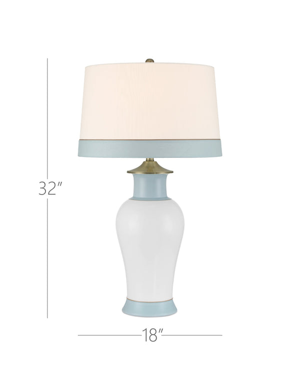 Currey & Company Kora Blue Table Lamp - Elegant White & Pale Blue Stripes, Brass Accents For A Modern Touch Blue Porcelain 6000-1026-currey-company