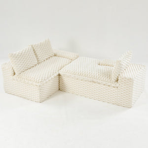 English Elm White Turtle Velvet Convertible Sofa: Stylish L-Shape Twin-Seat With Left Chaise For Cozy Lounging W3371S00037-GIGA