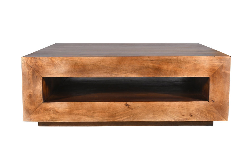 English Elm Solid Wood Handcrafted Square Coffee Table with Storage for Modern Living Rooms B024P304063