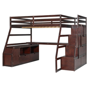 English Elm Full Size Kids Loft Bed with Integrated Desk Seven Drawers and Open Shelving LT000649AAP-2