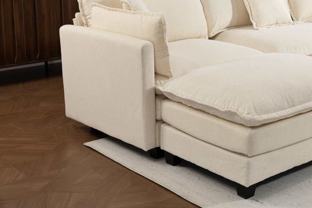 English Elm Modern Chenille Sectional Sofa Modular Sleeper with Ottoman Chaise and Waist Pillows W2530S00020