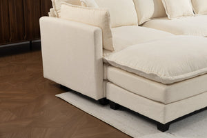 English Elm Modern Chenille Sectional Sofa Modular Sleeper with Ottoman Chaise and Waist Pillows W2530S00020