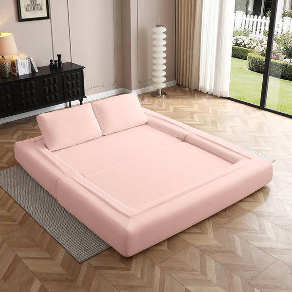 English Elm 81'' Corduroy Floor Sofa Convertible Loveseat Futon Sleeper with Foam Fill and Pillows Light Pink W1117P459735