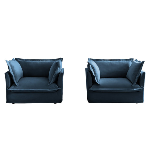 English Elm Set Of 2 Slipcovered Armchairs - Cozy Blue Chenille Accents For Living Room & Reading Nook Comfort W3041S00033-GIGA