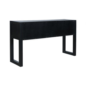 English Elm [video] Art Deco Console Table Geometric Carved Fronts Fluted Legs 3 Soft-close Drawers Black N759P433572B