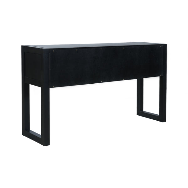 English Elm [video] Art Deco Console Table Geometric Carved Fronts Fluted Legs 3 Soft-close Drawers Black N759P433572B