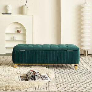 English Elm 47.24''W Storage Ottoman with Deep Button Tufting, Gold Accent Trim, Gas Lift, Sturdy Metal Legs Green W579P224708