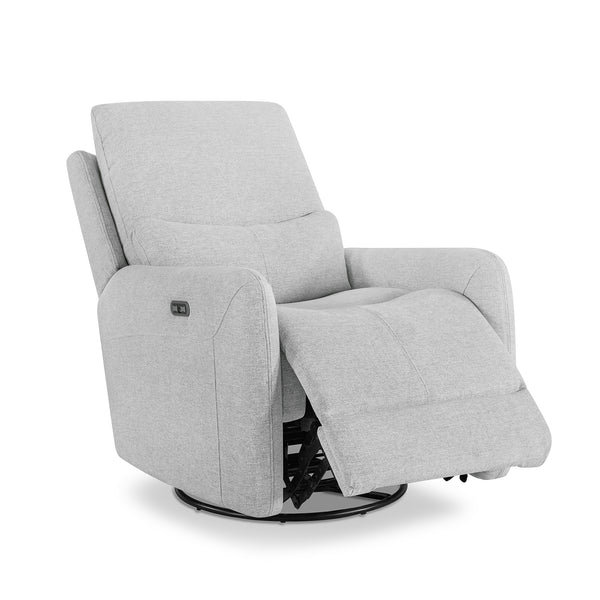 English Elm Jennifer Taylor Home - Dublin 30" Swivel Power Recliner Arm Chair in Saddle Faux Leather with 360° Base and Plush Foam Support Gray B2719P328581