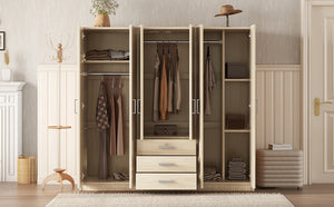 English Elm 6-doors Mdf Wardrobe with Large Drawers Streamlined Bedroom Storage Modern Design Brown N820000010D