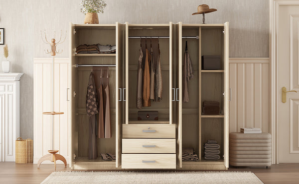 English Elm 6-doors Mdf Wardrobe with Large Drawers Streamlined Bedroom Storage Modern Design Brown N820000010D