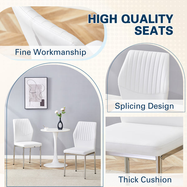 English Elm Luxury White Pu Dining Chair Set Of 6 - Modern Comfort With High Resilience Foam & Silver Legs W1151P282701