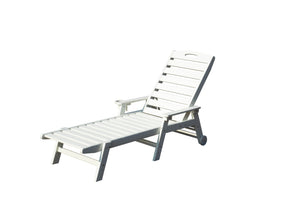 English Elm Patio Hdpe Chaise Lounge Outdoor Reclining Poolside Chair with Built-in Cup Holder White W1859P478267