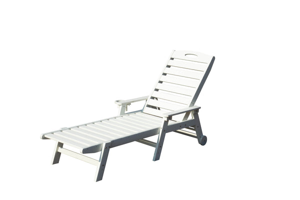 English Elm Patio Hdpe Chaise Lounge Outdoor Reclining Poolside Chair with Built-in Cup Holder White W1859P478267