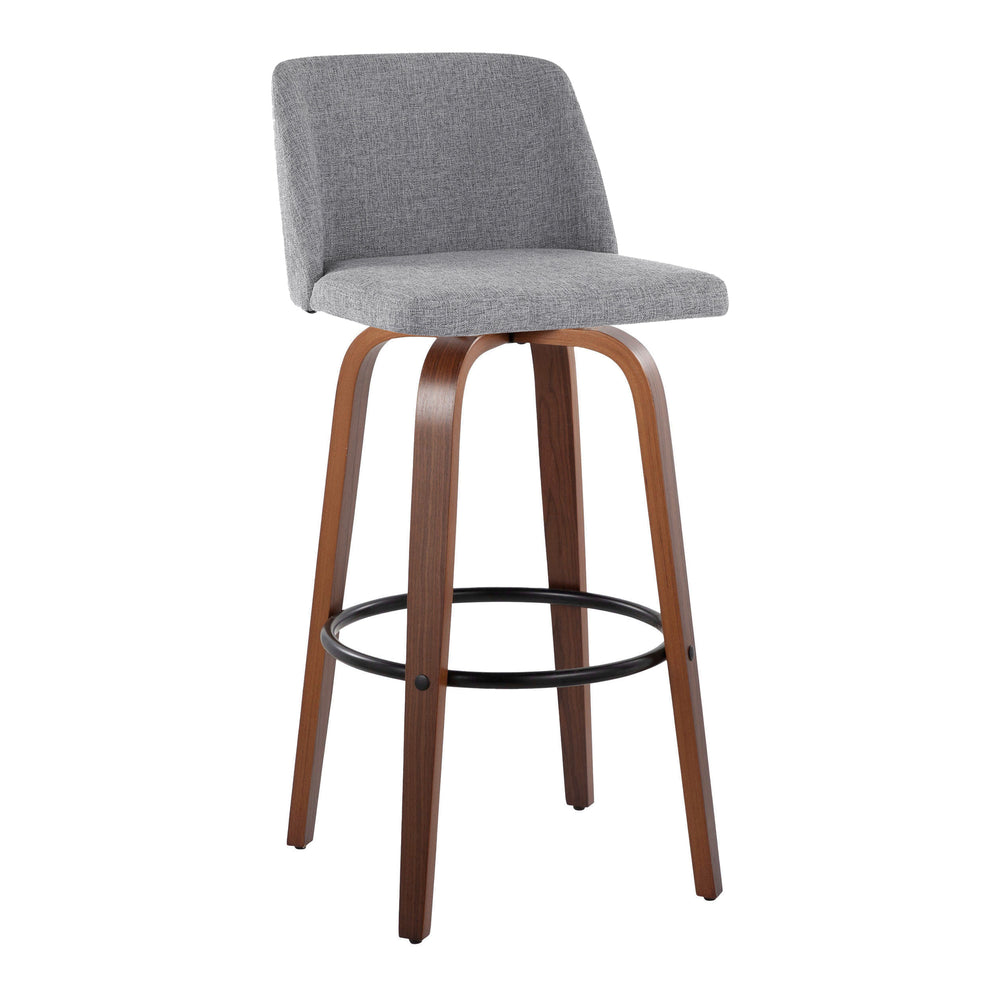 English Elm 30" Mid-century Swivel Barstools with Walnut Bentwood Legs and Grey Padded Seats Set of 2 B202S00664