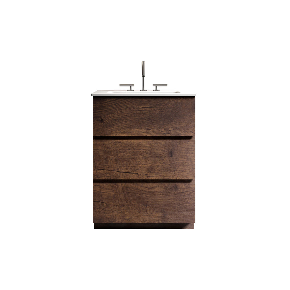 English Elm TIA 24" Wall Mount Space Grey Bathroom Vanity with Ceramic Basin, 20% More Storage, Soft-Close Drawers White+Walnut W1865S00071