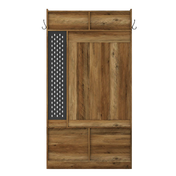 English Elm Hall Tree Entryway Organizer with 6 Hooks, Storage Bench & Open Shelves for Shoes and Coats Brown 58.46 L x 21.85 W x 6.5 H W1321P190219