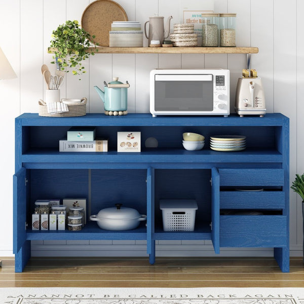 English Elm U_Style 60" Modern Sideboard With 3 Drawers & Open Shelf - Elegant Solid Ash Veneer Storage Cabinet N711P289141V-GIGA