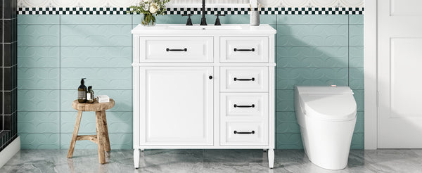 English Elm 36-Inch Modern Bathroom Vanity With Ceramic Sink, Durable Wood Frame, Adjustable Storage & Sleek Design N725P350849K